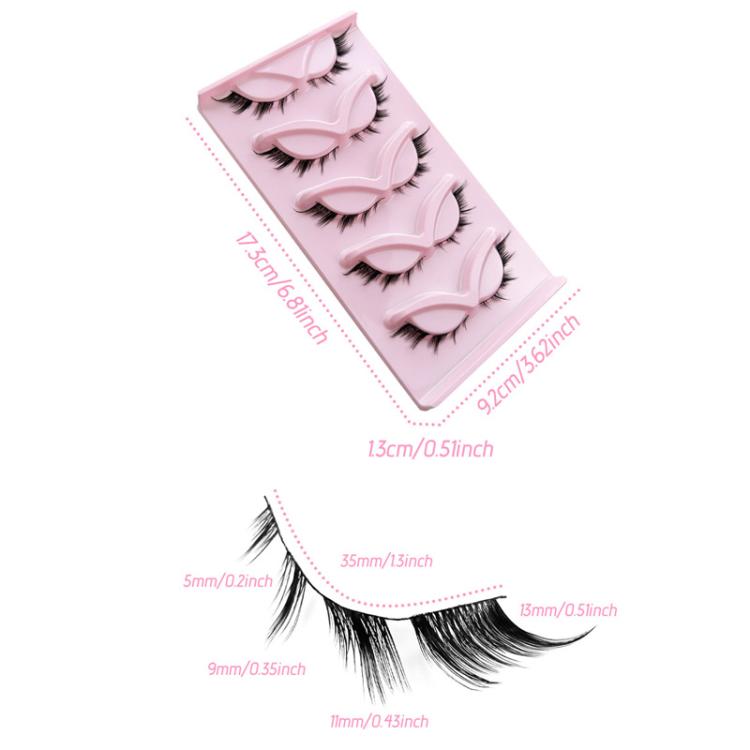 5pairs Fox Eye Slanted Voluminating False Eyelashes, End Extended Black Stem Stage Makeup Lashes, AQ-02