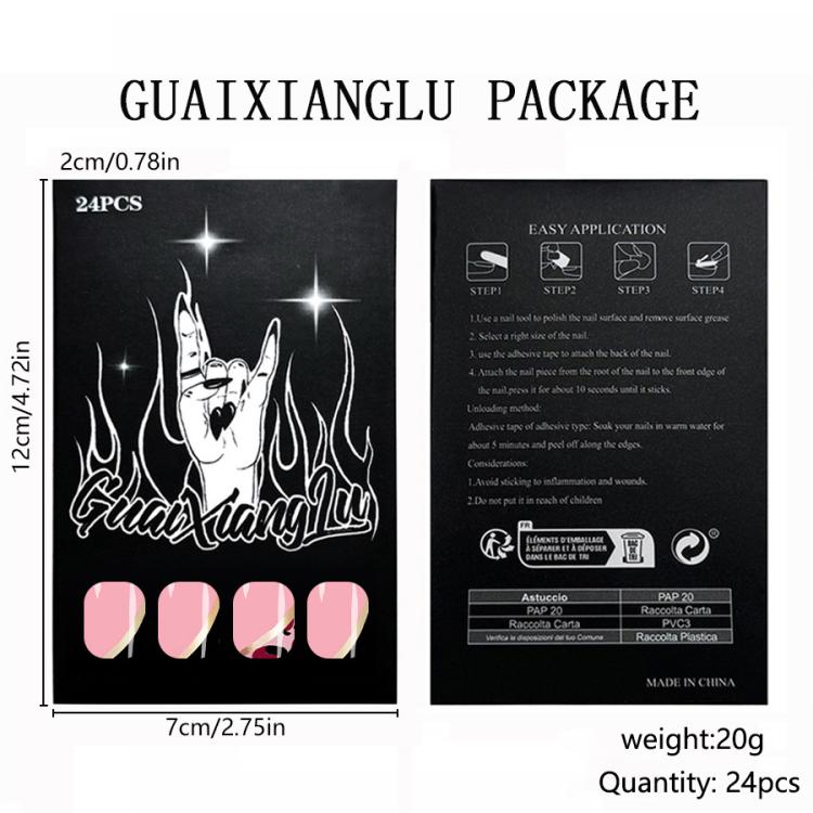24Pcs /Set Glossy Medium Almond Press on Nails French Tip Fake Nails with Gold Line & Pink Leopard Print Designs Full Cover Glue on Nails