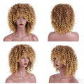 Short Afro Kinky Curly Wigs with Bangs Fluffy Synthetic Fiber Hair Wig Heat Resistant Glueless Cosplay Daily Party Wig
