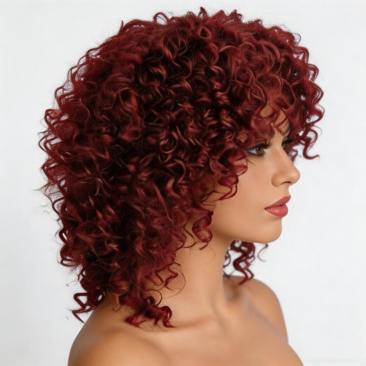 Short Afro Kinky Curly Wigs with Bangs Fluffy Synthetic Fiber Hair Wig Heat Resistant Glueless Cosplay Daily Party Wig
