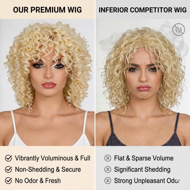 Short Afro Kinky Curly Wigs with Bangs Fluffy Synthetic Fiber Hair Wig Heat Resistant Glueless Cosplay Daily Party Wig