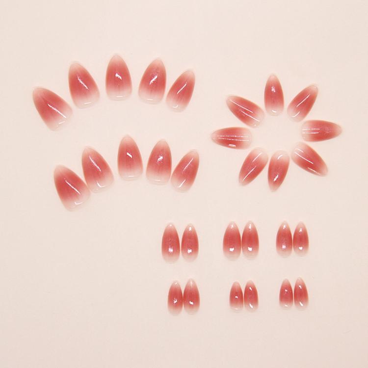 30pcs /Pack Jelly Pink Cat Eye Press on Nails Short Almond Glossy Magnetic Fake Nails, Translucent Ombre Glitter Glue on Nails for Women