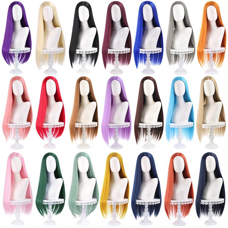 80cm Cosplay Versatile Center-Parted Long Straight Wig, Black, White, Silver, Light Gold, Red, Dark Brown, Light Brown, Purple, Royal Blue, Claret, Orange, Mint Green, Gray, Light Purple, Sky Blue, Linen, Gold, Light Yellow, Smoky Pink, Blue-black     ...