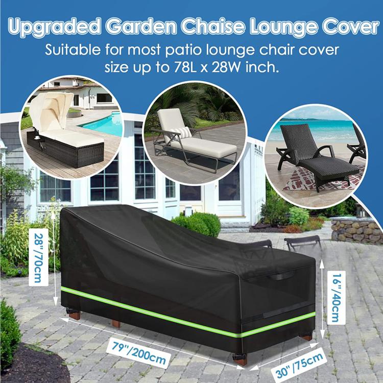 Patio Chaise Lounge Cover 420D Heavy Duty Oxford Outdoor Chair Covers Waterproof & Windproof Garden Lounge Cover With Reflective Tape, Padded Handles, 200x75x70/40cm
