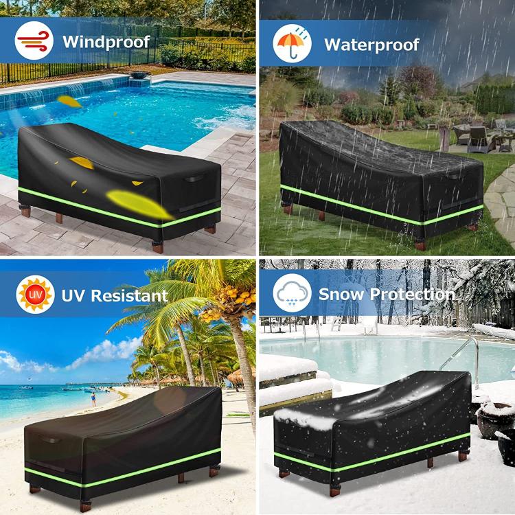 Patio Chaise Lounge Cover 420D Heavy Duty Oxford Outdoor Chair Covers Waterproof & Windproof Garden Lounge Cover With Reflective Tape, Padded Handles, 200x75x70/40cm