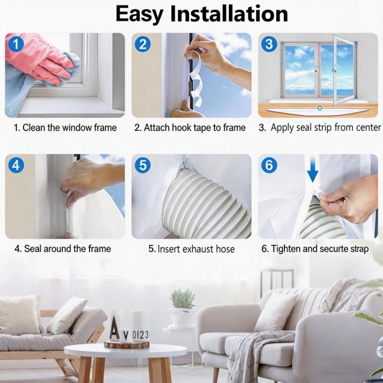 Universal Window Seal for Portable Air Conditioner and Tumble Dryer Hot Air Stop with Dual Zipper & Adhesive Hook Tape, 3m, 4m, 5m