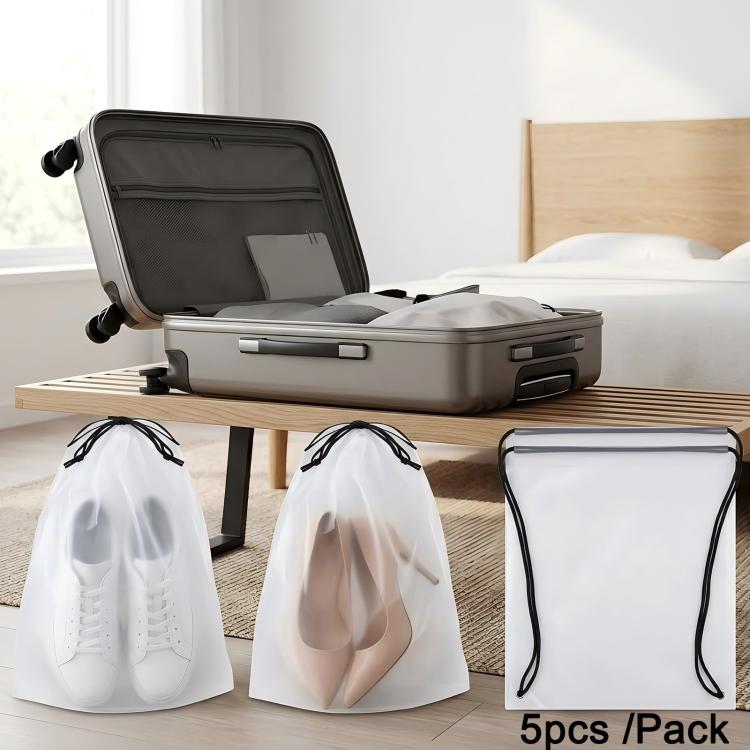 5pcs /Pack Shoe Bags for Travel Large Waterproof Drawstring Bags for Storage Clear Frosted Dustproof Travel Organizer Pouches, 30 x 40cm