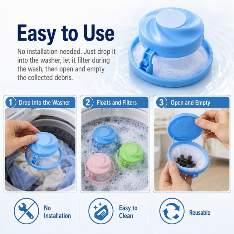 Washing Machine Lint Catcher Floating Hair Filter Mesh Net Bag for Laundry Reusable Pet Hair Remover for Washing Machine