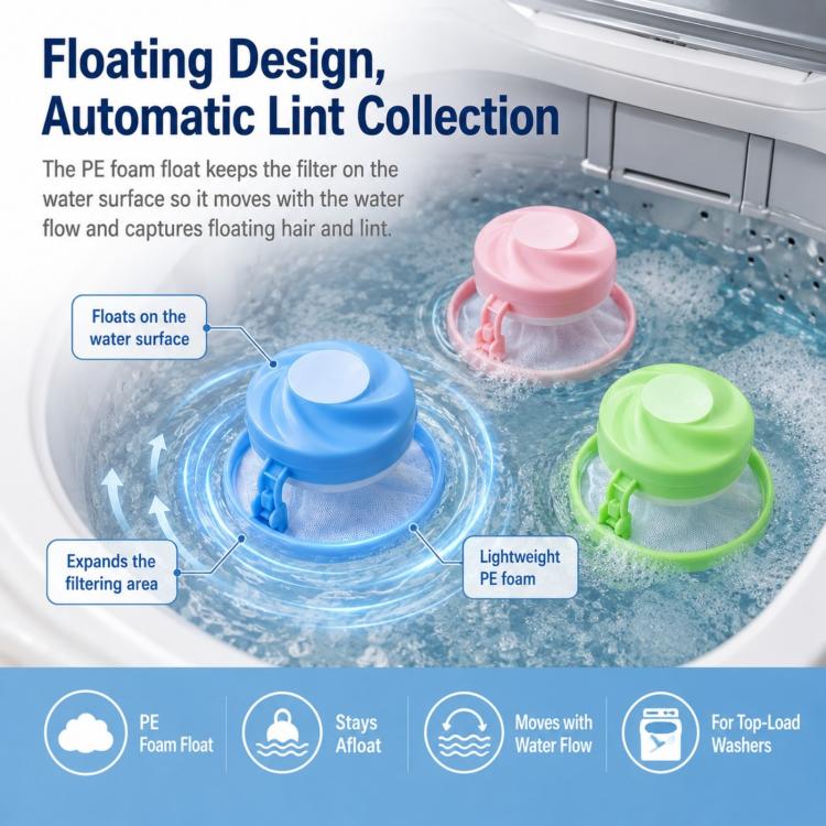Washing Machine Lint Catcher Floating Hair Filter Mesh Net Bag for Laundry Reusable Pet Hair Remover for Washing Machine