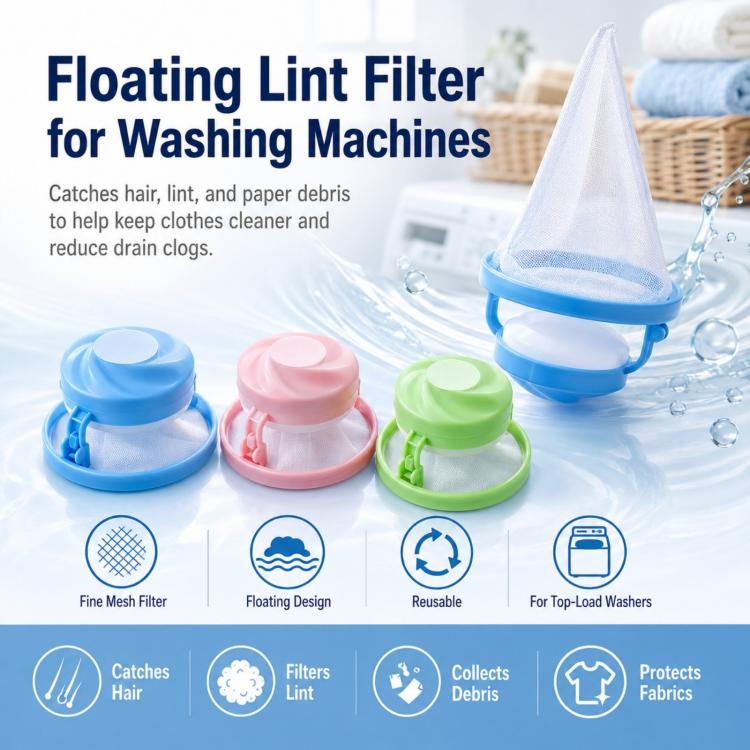 Washing Machine Lint Catcher Floating Hair Filter Mesh Net Bag for Laundry Reusable Pet Hair Remover for Washing Machine