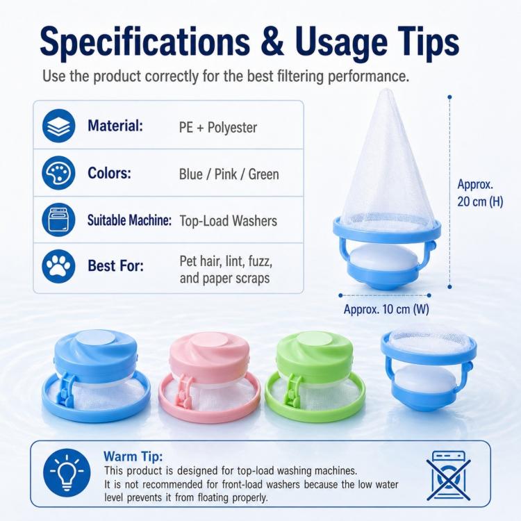 Washing Machine Lint Catcher Floating Hair Filter Mesh Net Bag for Laundry Reusable Pet Hair Remover for Washing Machine