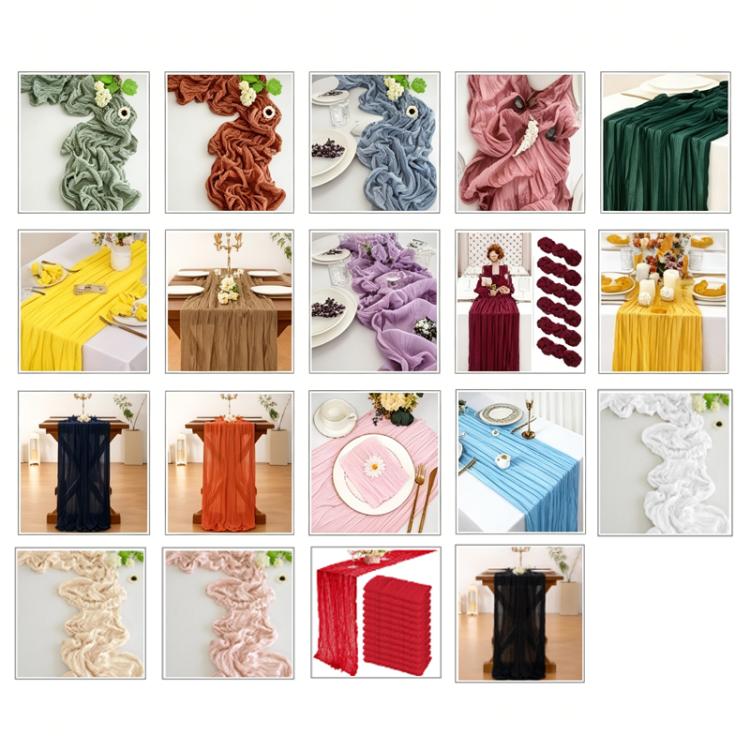 Crepe Table Runner Wedding Party Decoration Pleated Gauze, 90x180cm, 90x300cm