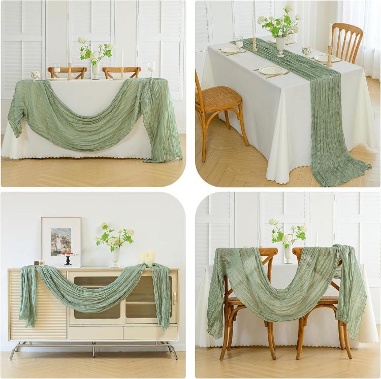 Crepe Table Runner Wedding Party Decoration Pleated Gauze, 90x400cm