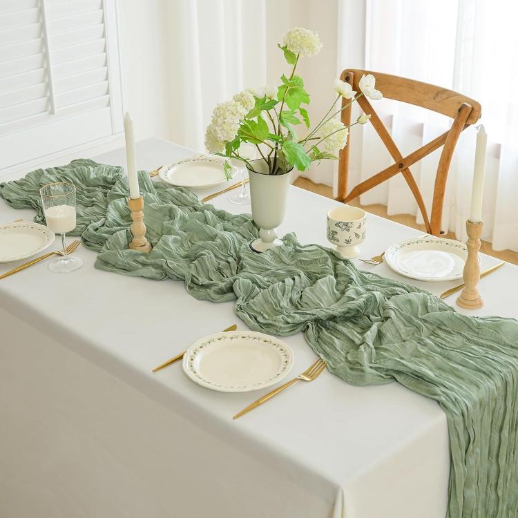 Crepe Table Runner Wedding Party Decoration Pleated Gauze, 90x400cm