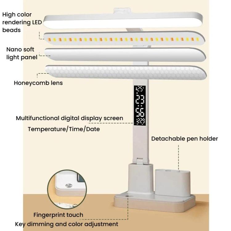 Xiajule Portable LED Desk Lamp With Time Display & Pen Holder, Dimmable Eye-Caring Lamp For Reading Homework, 1500mAh, 1800mAh