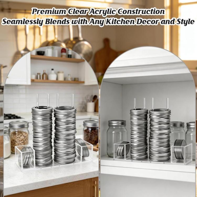 Integrated Acrylic Mason Jar Lid Organizer, Fits 12 Wide-Mouth/12 Standard-Mouth Lids and Rings