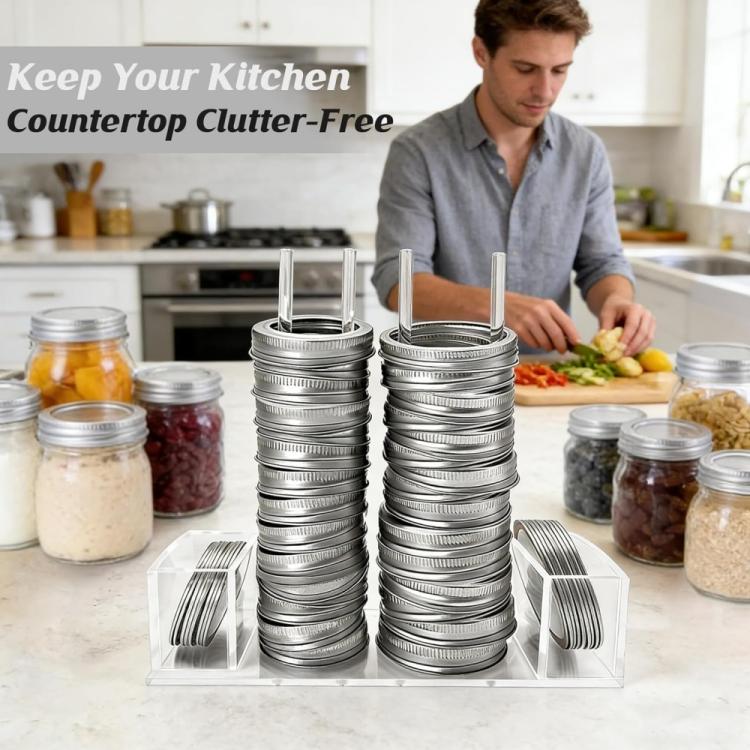Integrated Acrylic Mason Jar Lid Organizer, Fits 12 Wide-Mouth/12 Standard-Mouth Lids and Rings