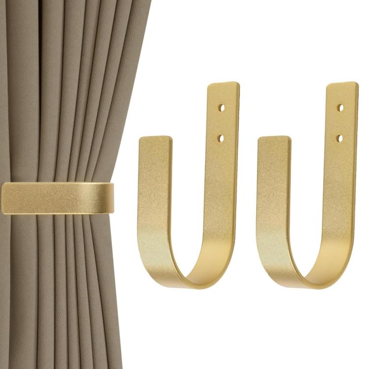 2pcs Wall-Mounted U-Shaped Metal Curtain Storage Hook, 2pcs Gold