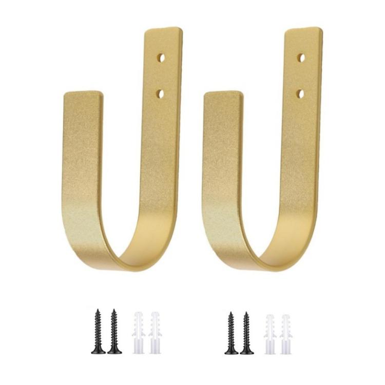2pcs Wall-Mounted U-Shaped Metal Curtain Storage Hook, 2pcs Gold
