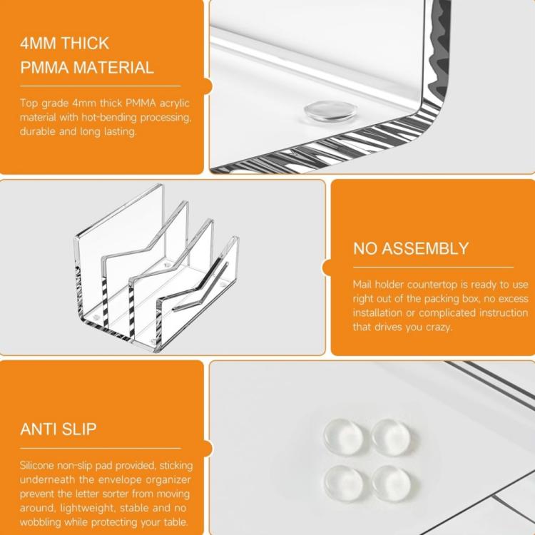 Acrylic 3-layer Letter Organizer/Card Sorting Clip for Home and Office Use, YX243