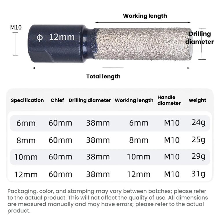 M10 Angle Grinder Hole Saw Glass Stone Hole Enlargement Trimming Head, 6MM, 8MM, 10MM, 12MM