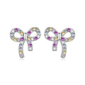 S925 Sterling Silver Sweet Bow Colorful Zirconia Stud Earrings