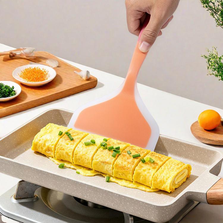 LsCook Wide-Mouth Translucent Tamagoyaki Spatula Home Non-Stick Silicone Spatula