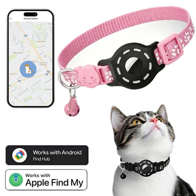 Smart Cat Collar With Built-In Tracker Reflective Paw Prints, Compatible with Apple Find My, Compatible with Google Find My