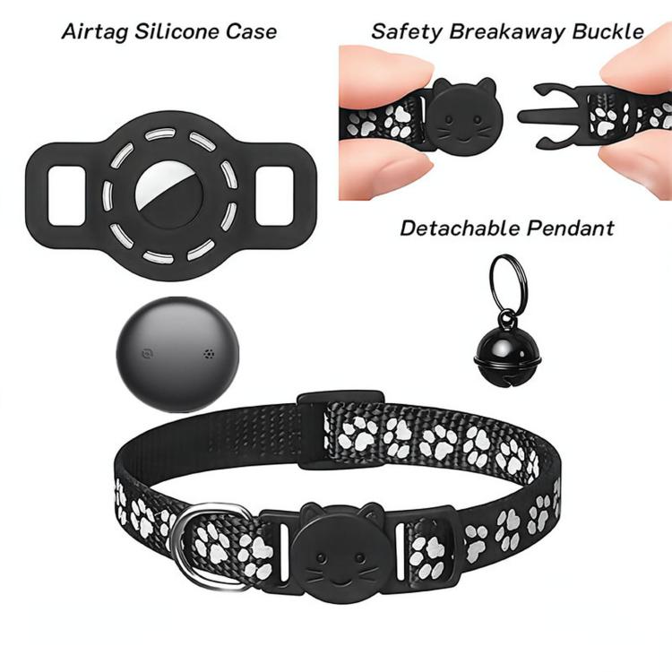 Smart Cat Collar With Built-In Tracker Reflective Paw Prints, Compatible with Apple Find My, Compatible with Google Find My