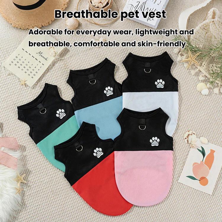 Color Block Dog Vest With Paw Print, Breathable Mesh Pet Harness Vest With Leash Attachment, XS, S, M, L, XL, 2XL