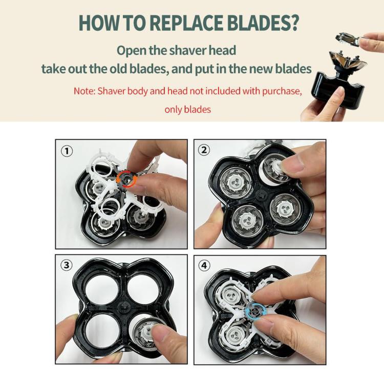 Replacement Blades For Skull Shaver Pitbull Gold PRO 4-Head Floating Rotary Shaver Heads, 4pcs /Pack