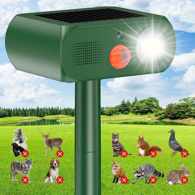 Solar Animal Repeller Outdoor Ultrasonic Cat Deterrent Yard with PIR Motion Sensor 4 Modes Ultrasonic Bird Deterrent Garden Dog Repeller with LED Flashing Light