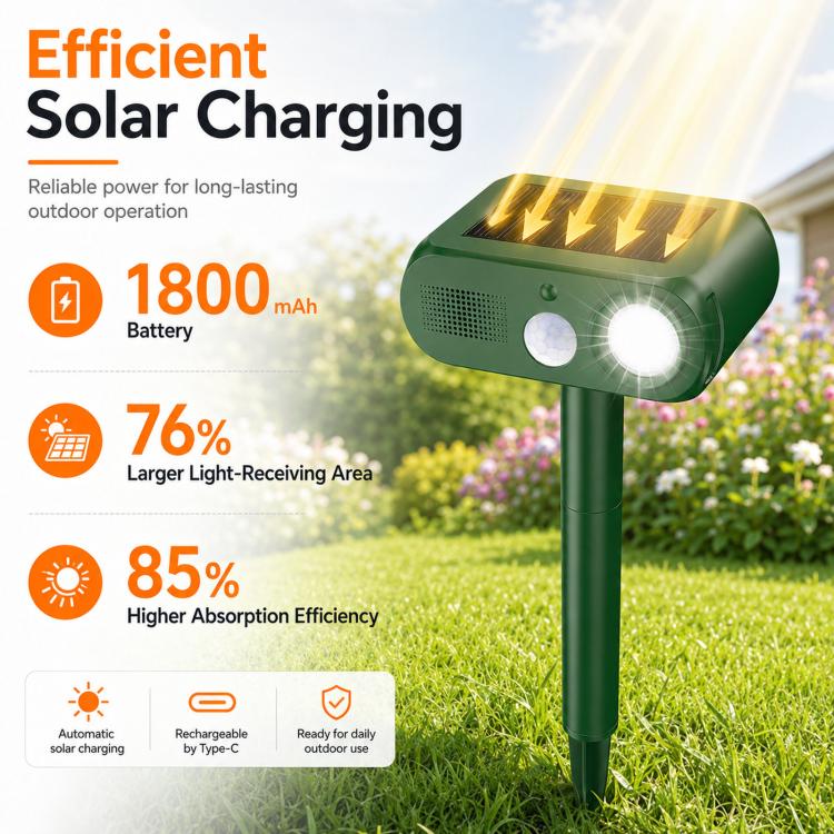 Solar Animal Repeller Outdoor Ultrasonic Cat Deterrent Yard with PIR Motion Sensor 4 Modes Ultrasonic Bird Deterrent Garden Dog Repeller with LED Flashing Light