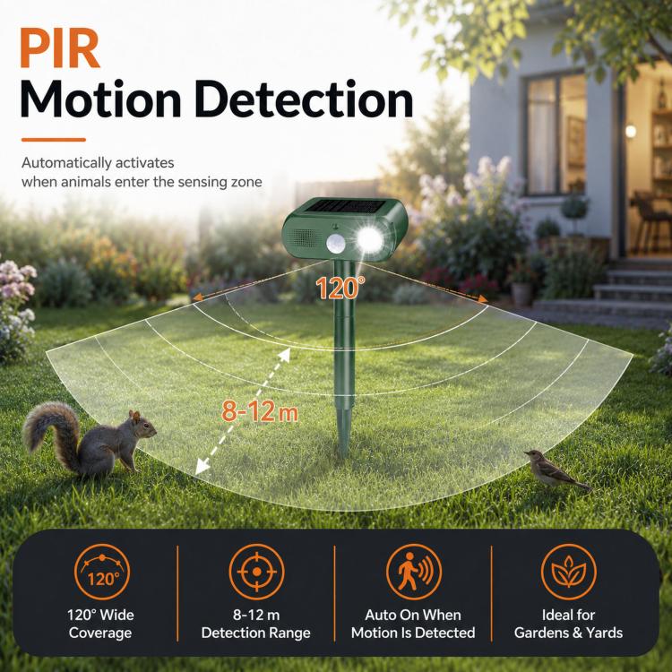 Solar Animal Repeller Outdoor Ultrasonic Cat Deterrent Yard with PIR Motion Sensor 4 Modes Ultrasonic Bird Deterrent Garden Dog Repeller with LED Flashing Light