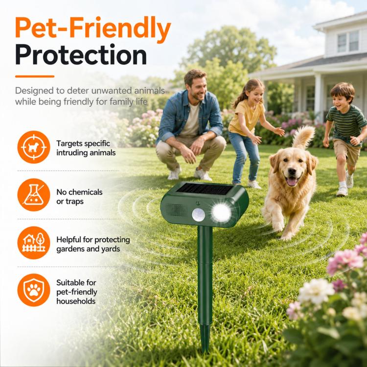 Solar Animal Repeller Outdoor Ultrasonic Cat Deterrent Yard with PIR Motion Sensor 4 Modes Ultrasonic Bird Deterrent Garden Dog Repeller with LED Flashing Light
