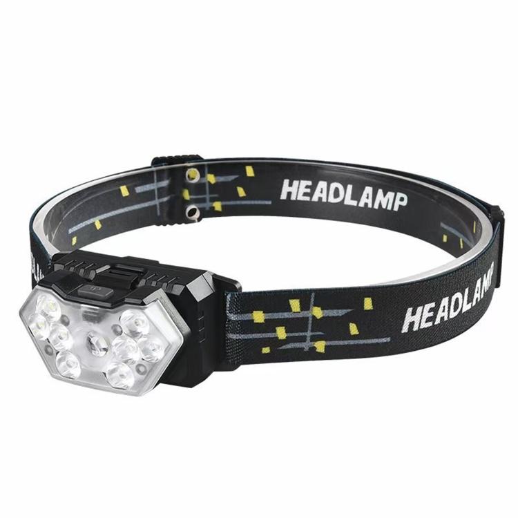GY26 9LED Smart Motion-Sensor Headlamp, Outdoor COB Red Warning Waterproof Night Fishing Light, Rechargeable, Battery