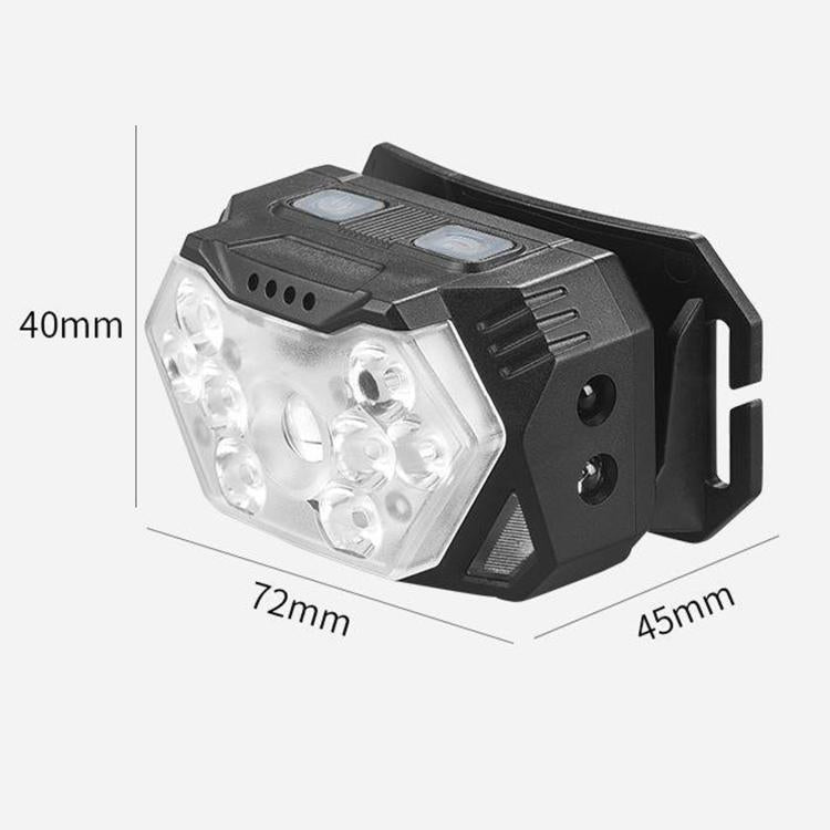 GY26 9LED Smart Motion-Sensor Headlamp, Outdoor COB Red Warning Waterproof Night Fishing Light, Rechargeable, Battery