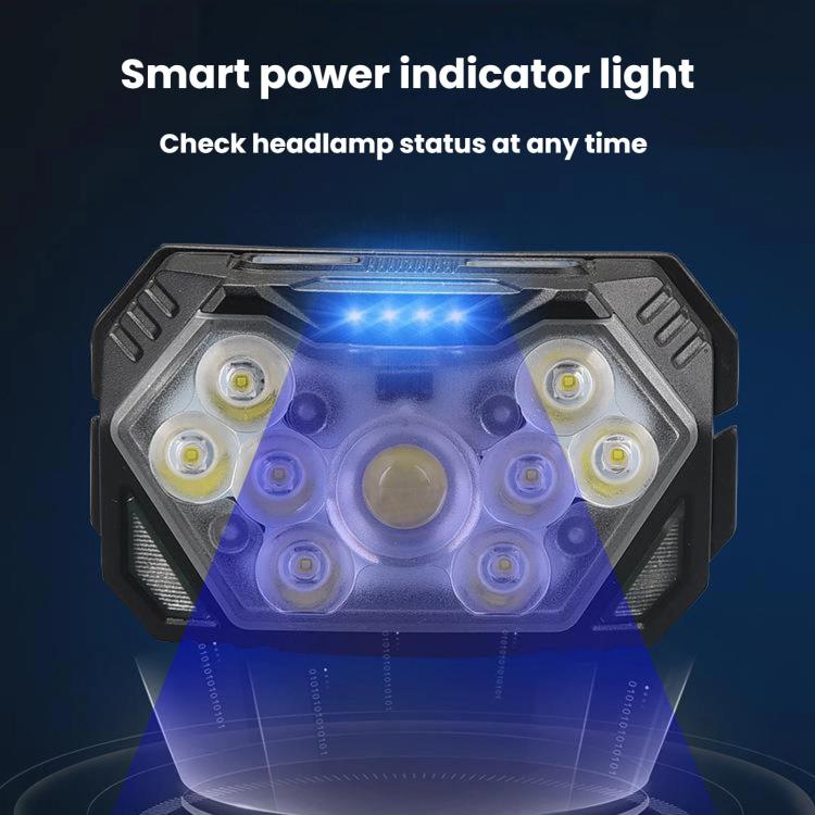 GY26 9LED Smart Motion-Sensor Headlamp, Outdoor COB Red Warning Waterproof Night Fishing Light, Rechargeable, Battery