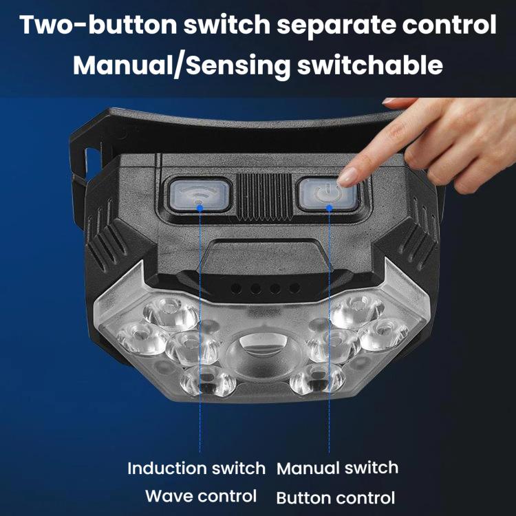 GY26 9LED Smart Motion-Sensor Headlamp, Outdoor COB Red Warning Waterproof Night Fishing Light, Rechargeable, Battery