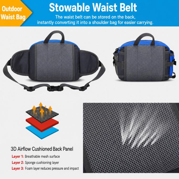 Large Capacity Sports Outdoor Hiking Waist Pack Multifunctional Waterproof Shoulder Bag