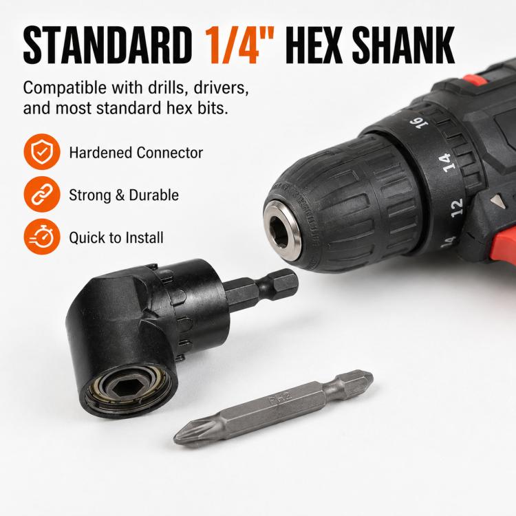 105 Degree Angle Drill Attachment 1/4 Inch Hex Shank Magnetic Angle Driver Adapter, Screwdriver Corner Tool