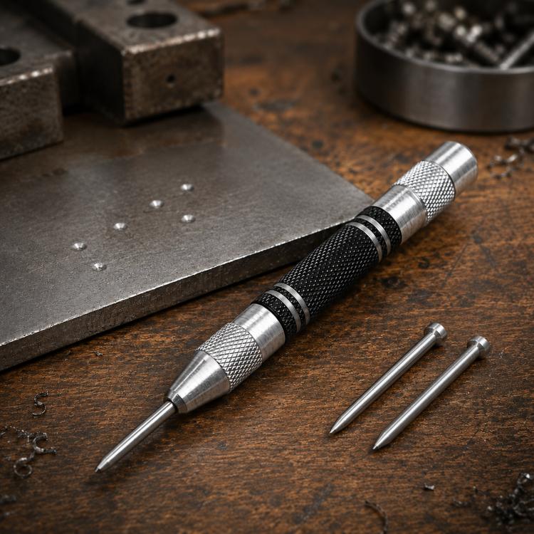 5-Inch Automatic Center Punch Spring Loaded Center Punch Tool Metal/Wood Scriber and Window Glass Breaker Emergency Escape Tool, with 2 Spare Tips