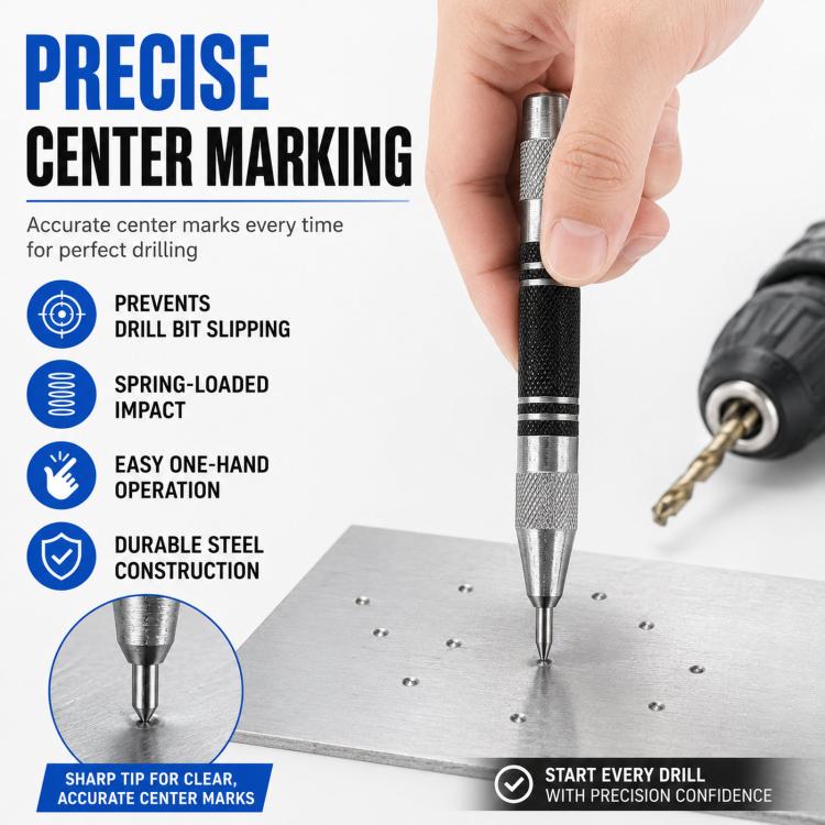 5-Inch Automatic Center Punch Spring Loaded Center Punch Tool Metal/Wood Scriber and Window Glass Breaker Emergency Escape Tool, with 2 Spare Tips