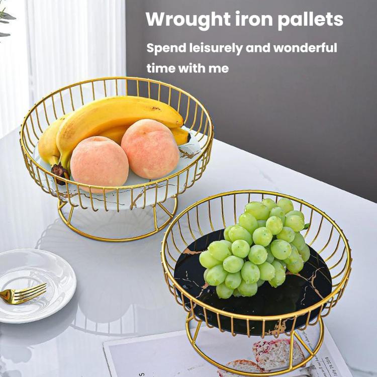 Home Iron Round Fruit & Candy Plate, Desktop Snack & Pastry Tray, Small White Gold