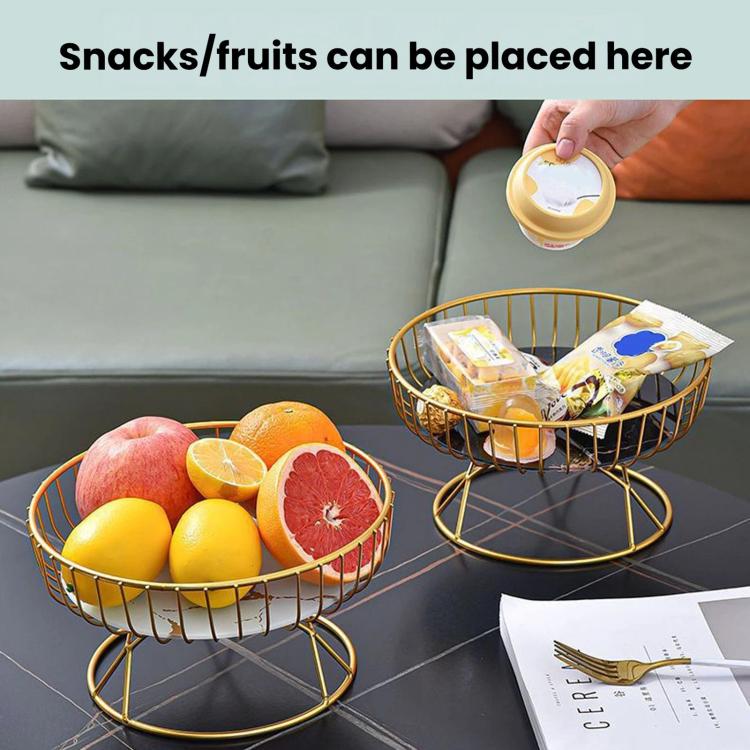 Home Iron Round Fruit & Candy Plate, Desktop Snack & Pastry Tray, Small White Gold