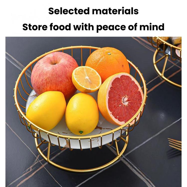 Home Iron Round Fruit & Candy Plate, Desktop Snack & Pastry Tray, Small White Gold