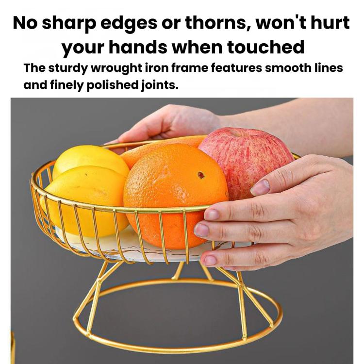 Home Iron Round Fruit & Candy Plate, Desktop Snack & Pastry Tray, Small White Gold