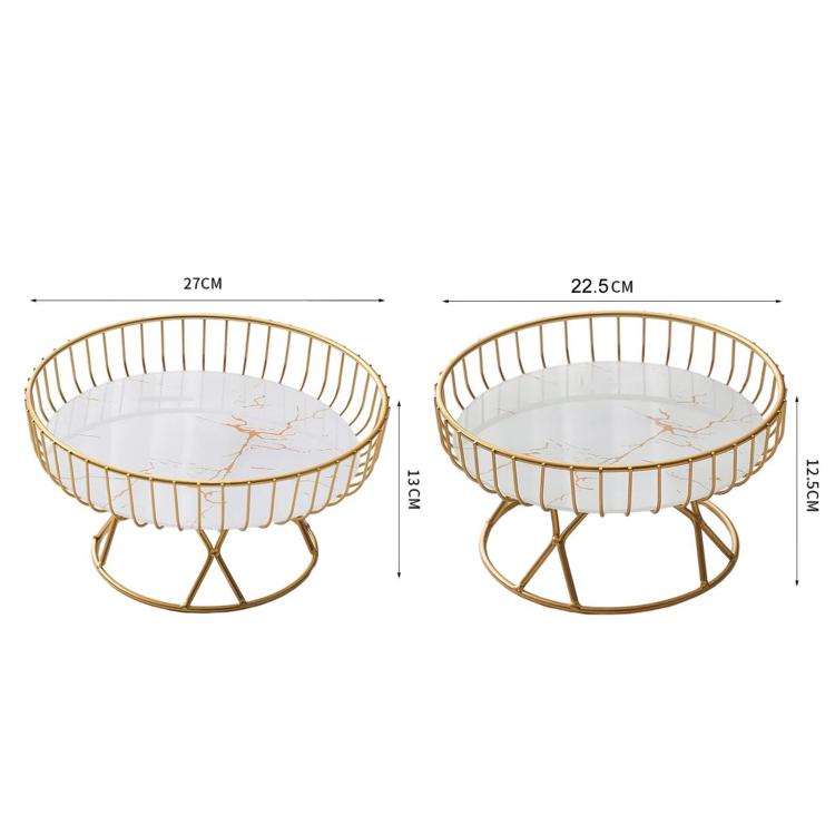 Home Iron Round Fruit & Candy Plate, Desktop Snack & Pastry Tray, Small White Gold