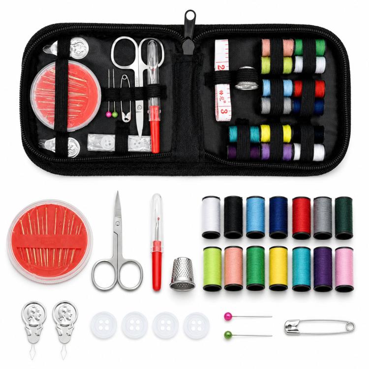 27pcs /Set Portable Sewing Kit Mini Sewing Supplies with 14 Colors Thread, Scissors, Tape Measure, Needles & Case, Travel Sewing Kit for Beginners