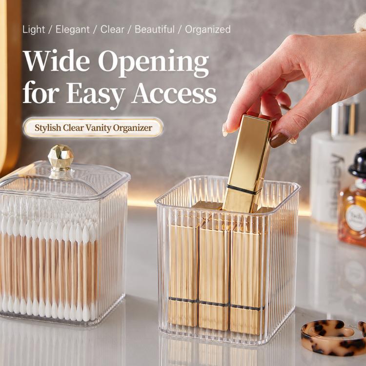 PET Cotton Swab Holder With Lid Clear Cotton Swab Dispenser Organizer For Makeup Cotton Pads, Dental Floss, Hair Accessories